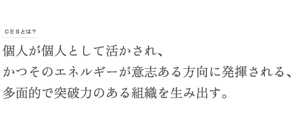 個人が個人として活かされ、かつそのエネルギーが意志ある方向に発揮される、多面的で突破力のある組織を生み出す。