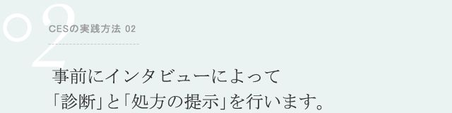 ＣESの実践方法 02 事前にインタビューによって「診断」と「処方の提示」を行います。